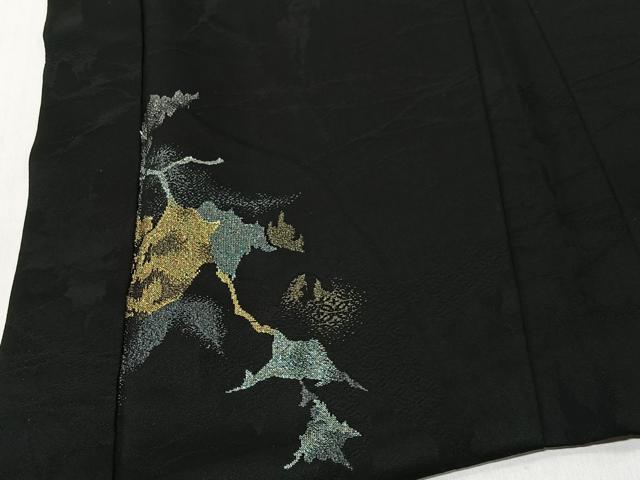平和屋着物#羽織 寿光織 枝葉文 黒地 金銀糸 正絹 逸品 CABK0038ua