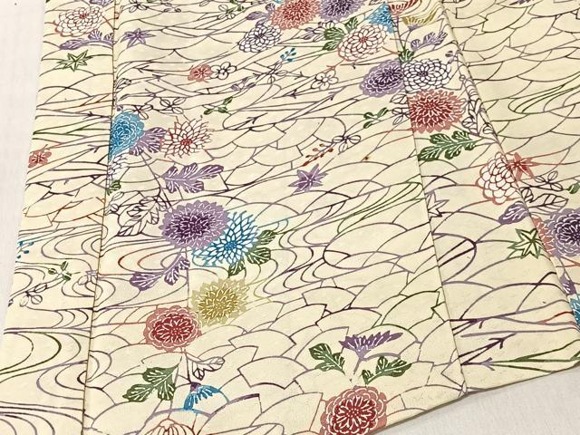 平和屋着物#羽織 型染め 流水草花文 正絹 逸品 CABK0056ua