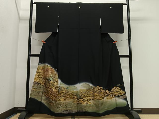 平和屋着物■豪華黒留袖 流水風景文 金銀彩 正絹 逸品 CABK0062ua