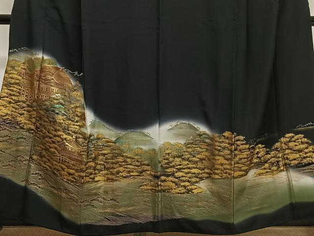 平和屋着物■豪華黒留袖 流水風景文 金銀彩 正絹 逸品 CABK0062ua