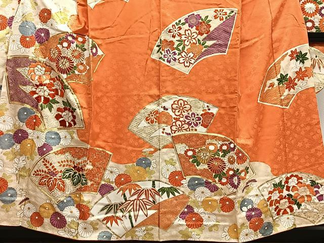 平和屋着物■豪華振袖 駒刺繍 地紙草花文 金彩 正絹 逸品 CABK0070ua