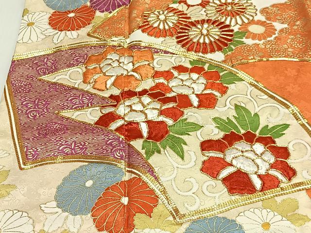平和屋着物■豪華振袖 駒刺繍 地紙草花文 金彩 正絹 逸品 CABK0070ua