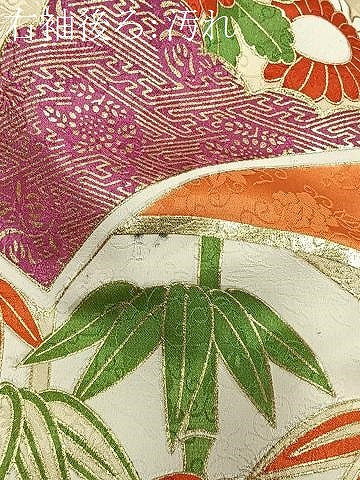 平和屋着物■豪華振袖 駒刺繍 地紙草花文 金彩 正絹 逸品 CABK0070ua