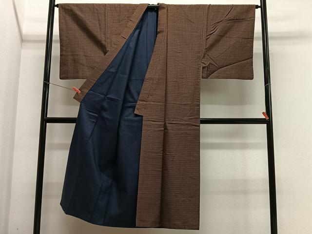 平和屋着物■男性 紬 格子 正絹 逸品 CABK0072ua