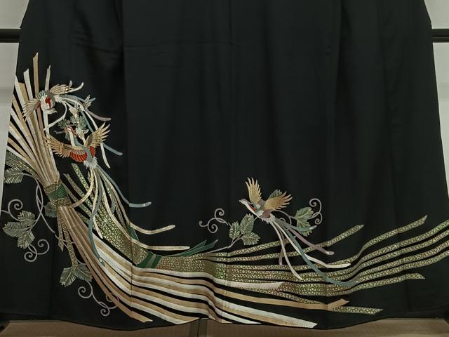 平和屋着物■豪華黒留袖 駒刺繍 束ね熨斗飛鳥文 金銀彩 正絹 逸品 CABK0087ua
