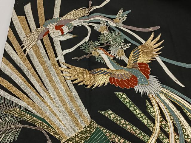 平和屋着物■豪華黒留袖 駒刺繍 束ね熨斗飛鳥文 金銀彩 正絹 逸品 CABK0087ua