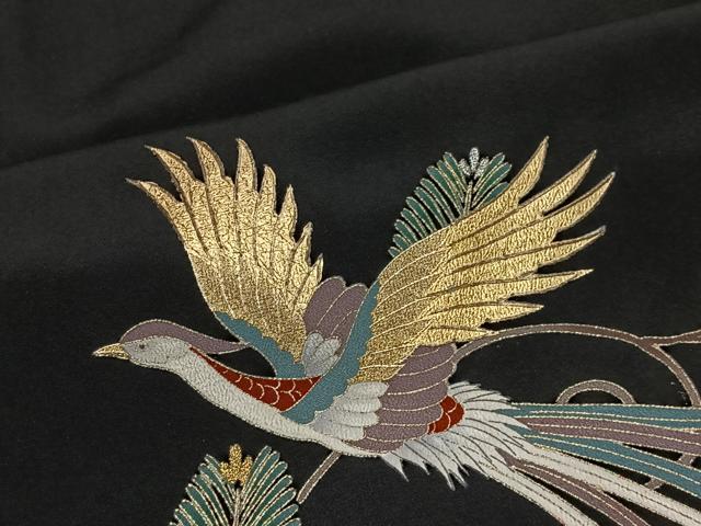 平和屋着物■豪華黒留袖 駒刺繍 束ね熨斗飛鳥文 金銀彩 正絹 逸品 CABK0087ua