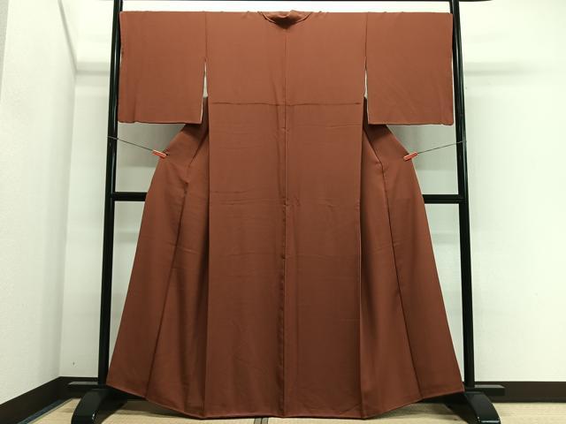 平和屋着物■上質な色無地 赤錆色 正絹 逸品 CABK0088ua