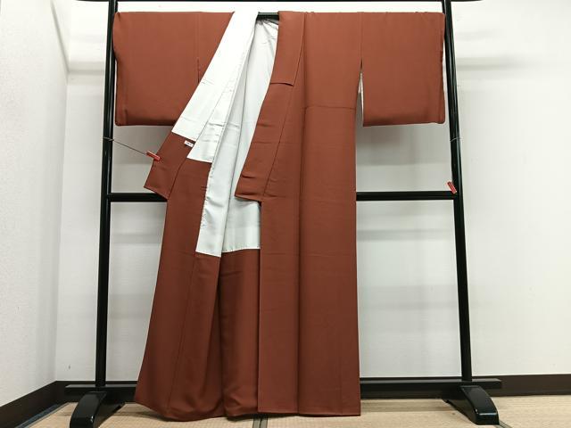 平和屋着物■上質な色無地 赤錆色 正絹 逸品 CABK0088ua