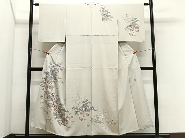 平和屋着物■訪問着 作家物 手描き 人物風景文 正絹 逸品 CABK0090ua