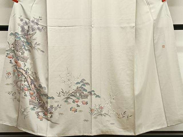 平和屋着物■訪問着 作家物 手描き 人物風景文 正絹 逸品 CABK0090ua