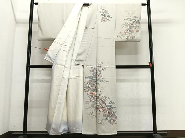 平和屋着物■訪問着 作家物 手描き 人物風景文 正絹 逸品 CABK0090ua