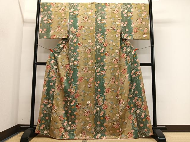 平和屋着物■上質な小紋 草花間道 金彩 正絹 逸品 CABK0091ua