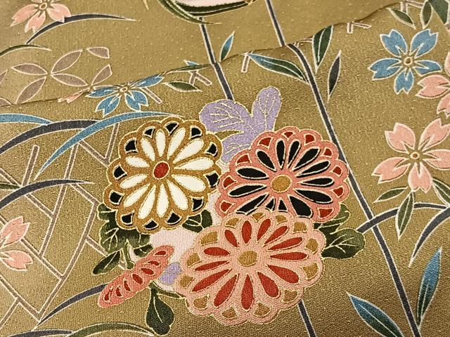 平和屋着物■上質な小紋 草花間道 金彩 正絹 逸品 CABK0091ua