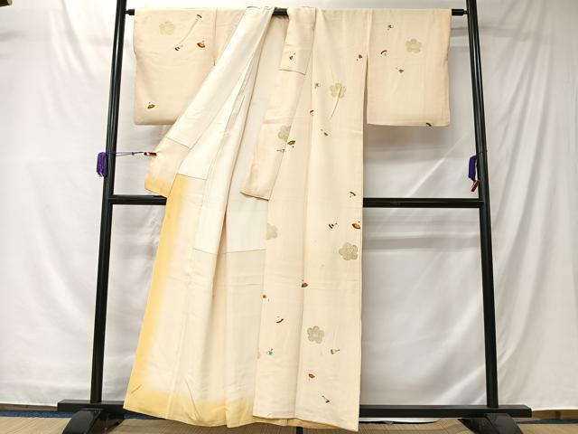 平和屋着物■上質な小紋 扇面舞梅文 金彩 正絹 逸品 CABK0094ua