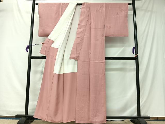 平和屋着物■上質な色無地 芝草風景地紋 退紅色 正絹 逸品 未使用 CABK0099ua