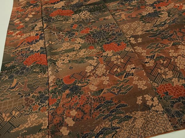 平和屋着物■上質な小紋 風景草花文 金彩 正絹 逸品 CABK0101ua