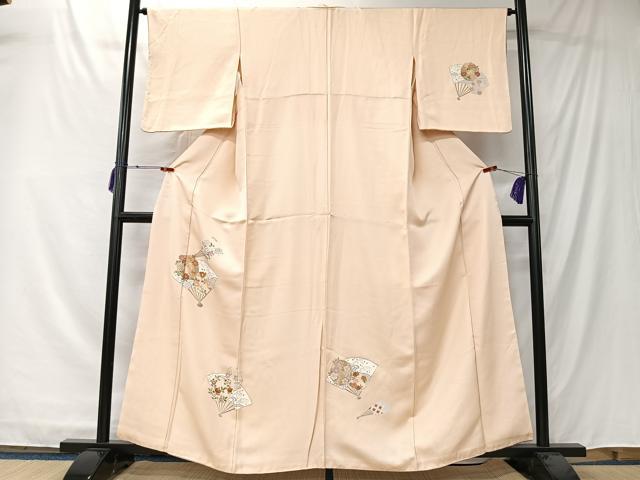 平和屋着物■訪問着 駒刺繍 扇面花文 金彩 正絹 逸品 CABK0104ua