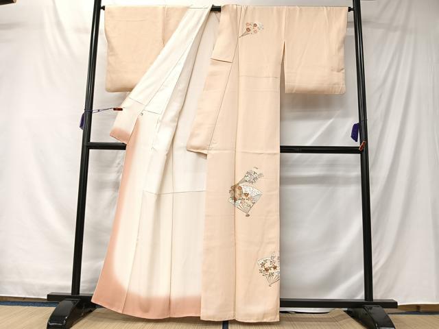 平和屋着物■訪問着 駒刺繍 扇面花文 金彩 正絹 逸品 CABK0104ua