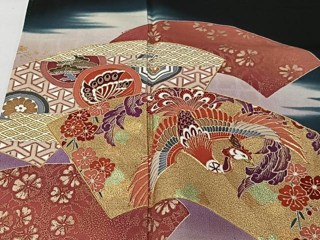 平和屋着物■世界的ファッションデザイナー 山本寛斎 kansaiブランド 駒刺繍 地紙花鳥文 暈し染め 金彩 正絹 逸品 CABK0109ua