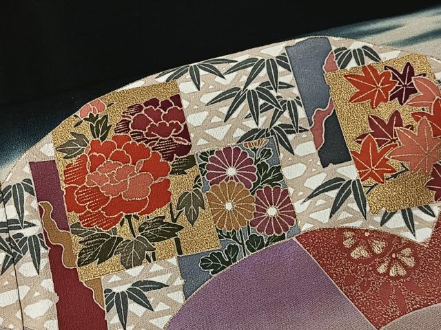 平和屋着物■世界的ファッションデザイナー 山本寛斎 kansaiブランド 駒刺繍 地紙花鳥文 暈し染め 金彩 正絹 逸品 CABK0109ua