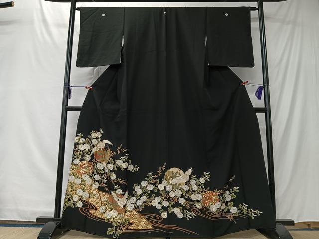 平和屋着物■豪華黒留袖 雪輪飛鶴草花文 金彩 正絹 逸品 CABK0111ua