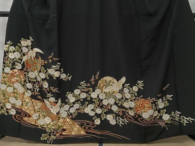 平和屋着物■豪華黒留袖 雪輪飛鶴草花文 金彩 正絹 逸品 CABK0111ua