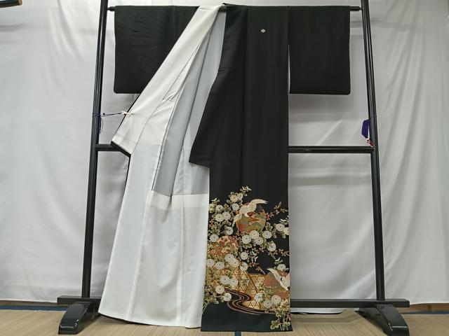 平和屋着物■豪華黒留袖 雪輪飛鶴草花文 金彩 正絹 逸品 CABK0111ua