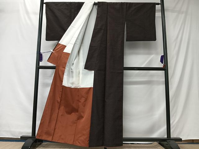 平和屋着物■上質な紬 霞文 黒地 正絹 逸品 CABK0112ua
