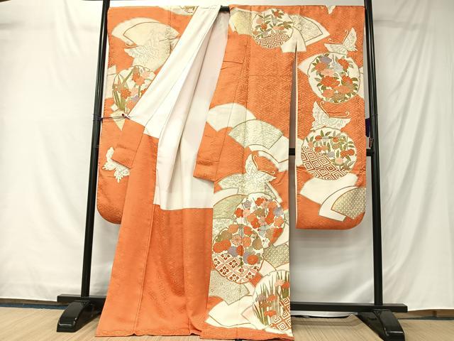 平和屋着物■豪華振袖 駒刺繍 地紙雪輪花蝶文 金彩 正絹 逸品 CABK0131ua