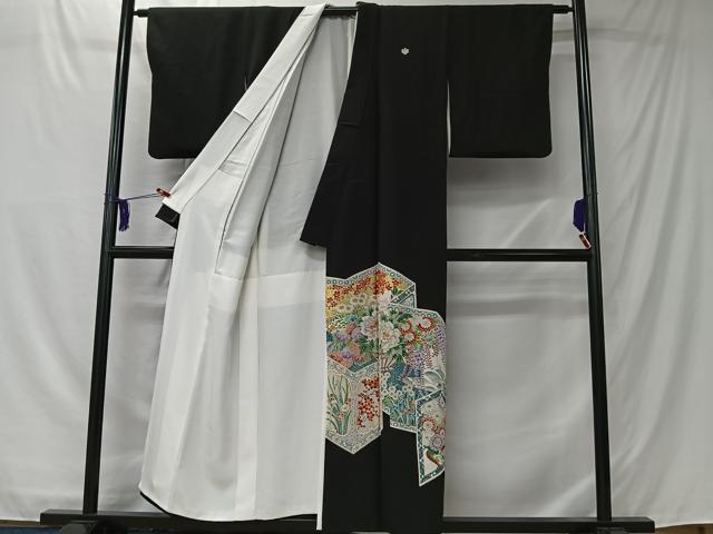 平和屋着物■豪華黒留袖 駒刺繍 屏風草花文 金彩 正絹 逸品 CABK0134ua