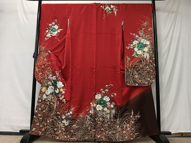 平和屋着物●豪華振袖 花車文 暈し染め 金銀彩 正絹 逸品 CABK0143ua