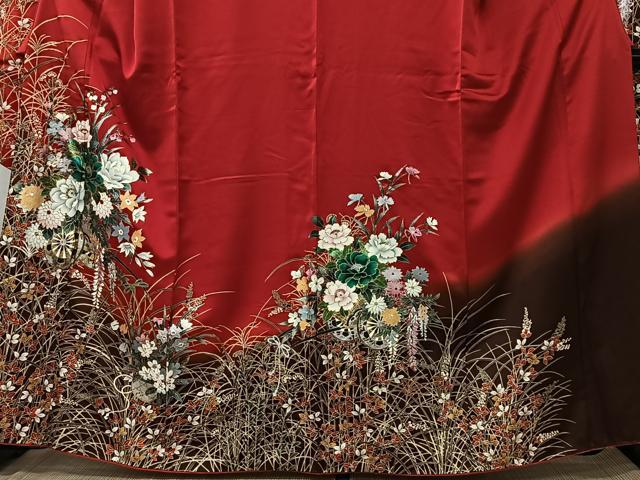 平和屋着物●豪華振袖 花車文 暈し染め 金銀彩 正絹 逸品 CABK0143ua
