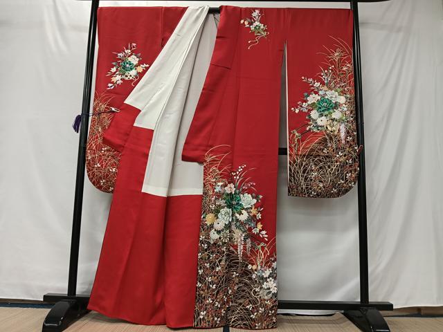 平和屋着物●豪華振袖 花車文 暈し染め 金銀彩 正絹 逸品 CABK0143ua