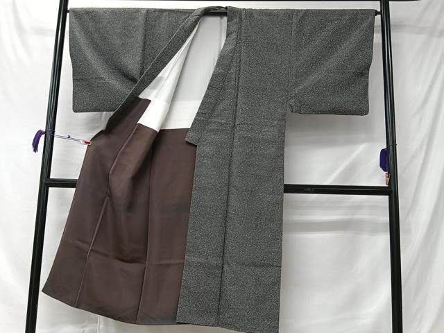 平和屋着物■男性 お召地 霞文 黒地 正絹 逸品 CABK0144ua