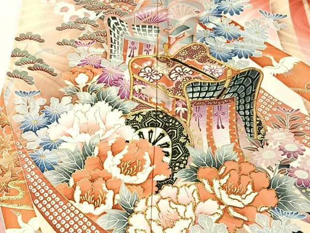 平和屋着物■豪華振袖 駒刺繍 御所車花文 暈し染め 金彩 正絹 逸品 CABK0152ua