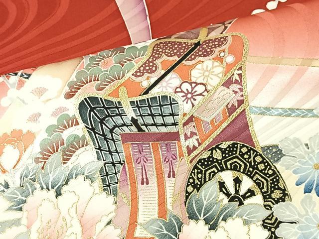 平和屋着物■豪華振袖 駒刺繍 御所車花文 暈し染め 金彩 正絹 逸品 CABK0152ua