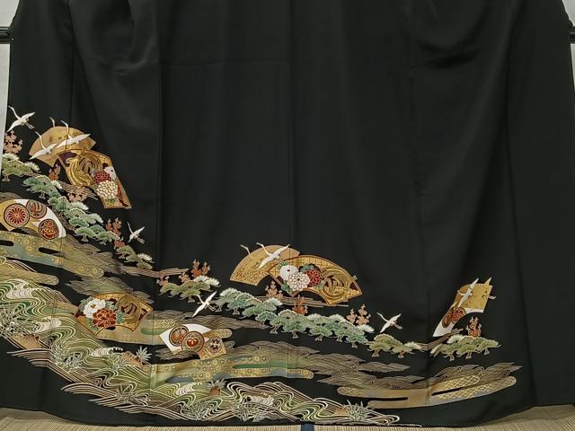 平和屋着物■豪華黒留袖 駒刺繍 地紙吉祥花文 金彩 正絹 逸品 CABK0155ua