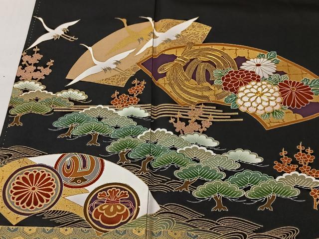 平和屋着物■豪華黒留袖 駒刺繍 地紙吉祥花文 金彩 正絹 逸品 CABK0155ua