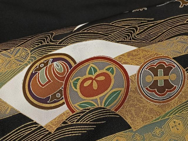 平和屋着物■豪華黒留袖 駒刺繍 地紙吉祥花文 金彩 正絹 逸品 CABK0155ua