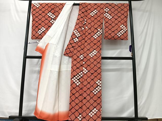 平和屋着物■上質な小紋 総絞り 斜め格子 やまと誂製 正絹 逸品 CABK0158ua