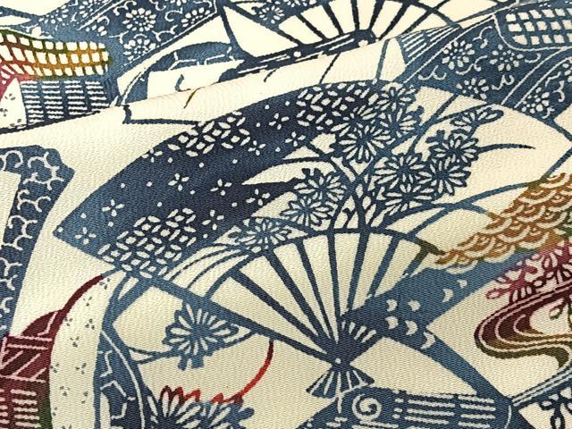 平和屋着物■上質な小紋 型染め 扇面御所車花文 正絹 逸品 未使用 CABK0166ua