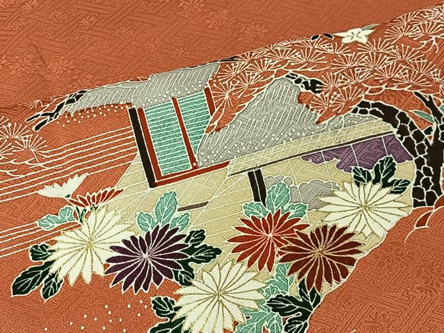 平和屋着物■訪問着 刺繍 風景草花文 暈し染め 金彩 正絹 逸品 CABK0176ua