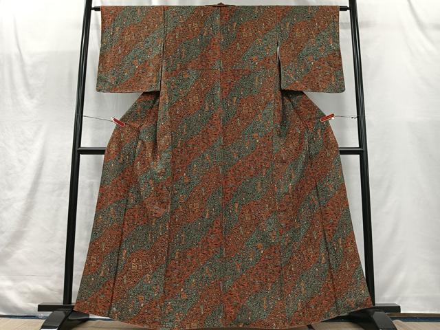平和屋着物■上質な小紋 人物草花文 正絹 逸品 CABK0190ua