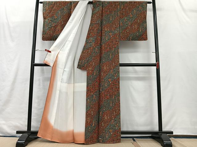 平和屋着物■上質な小紋 人物草花文 正絹 逸品 CABK0190ua