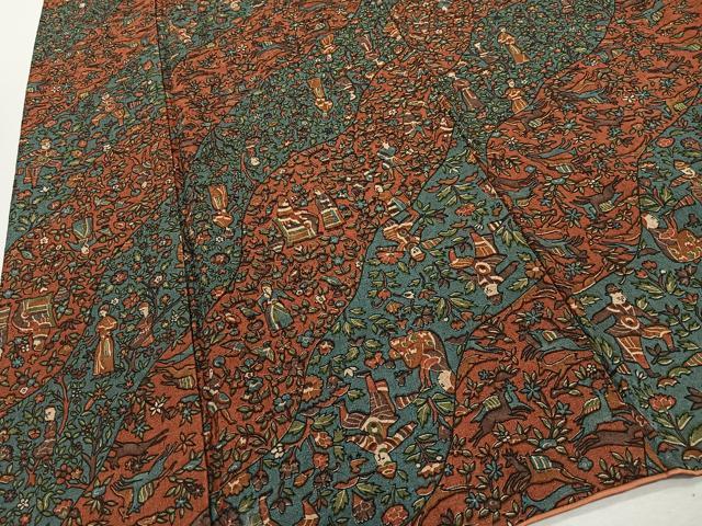 平和屋着物■上質な小紋 人物草花文 正絹 逸品 CABK0190ua