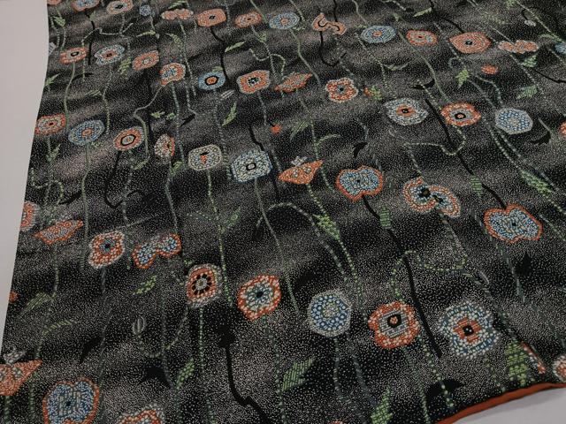 平和屋着物■上質な小紋 草花文 黒地 正絹 逸品 CABK0199ua