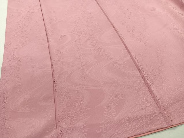 平和屋着物■上質な色無地 流水草葉地紋 退紅色 正絹 逸品 CABK0201ua