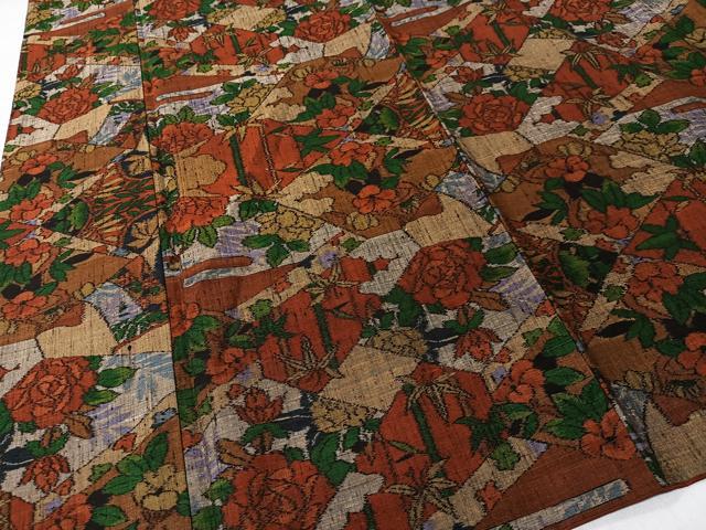 平和屋着物■上質な紬 切嵌草花文 正絹 逸品 CABK0225ua