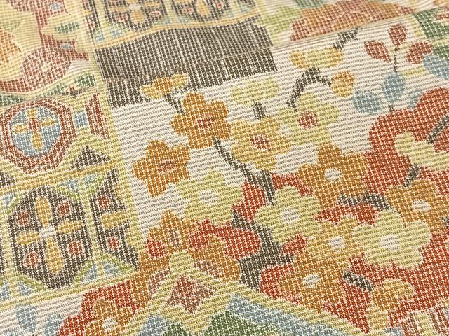 平和屋着物■上質な紬 草花風景文 正絹 逸品 CABK0226ua